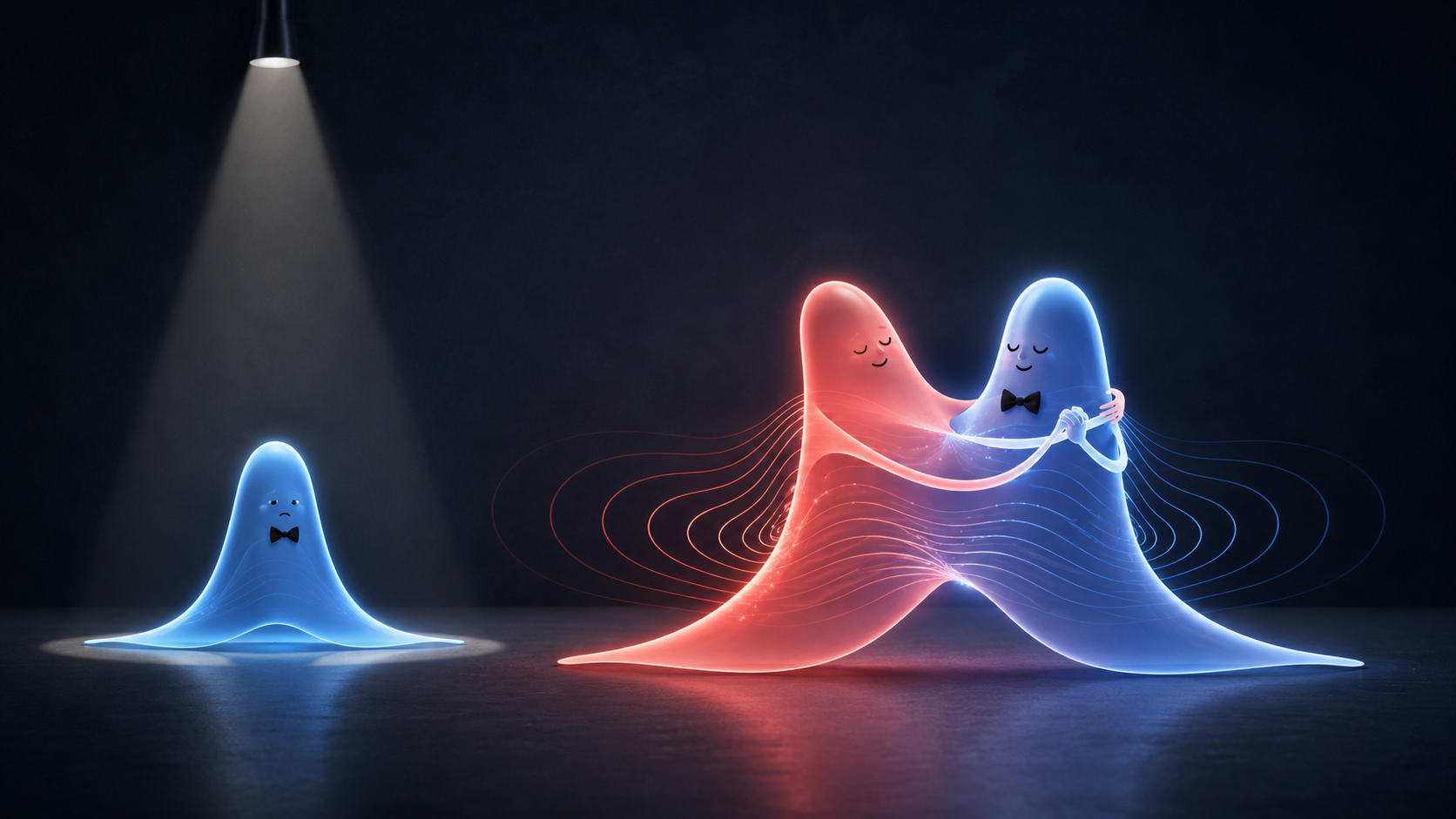 A single lonely Gaussian packet first, then the full picture with two interacting packets